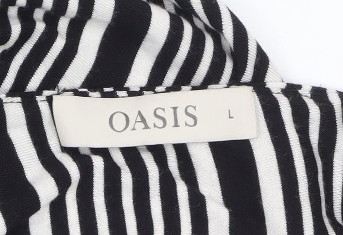Oasis Women Black Striped Sleeveless Viscose A-Line Midi Dress L