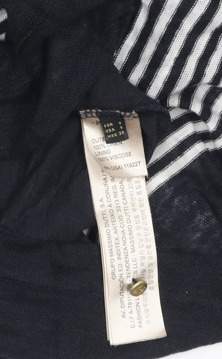Massimo Dutti Women’s Black Striped Linen Tunic Jumper Size 10