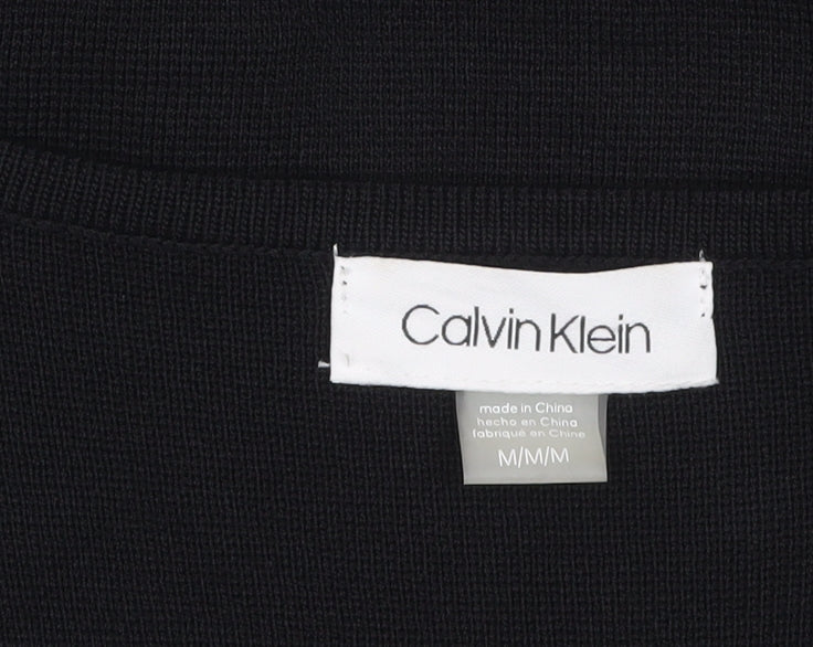 Calvin Klein Women Black Fur Trim Knit Cardigan M