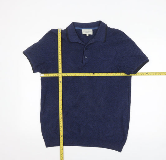 Racing Green Men's Blue Collared Knit Short Sleeve Pullover Jumper M