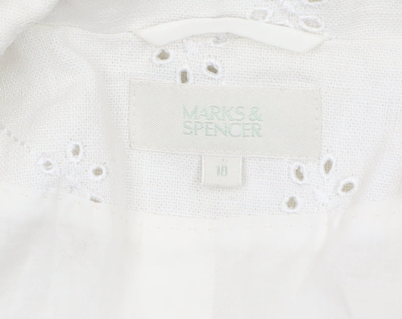 Marks and Spencer Women Ivory Linen Blend 3/4 Sleeve Blazer Size 16