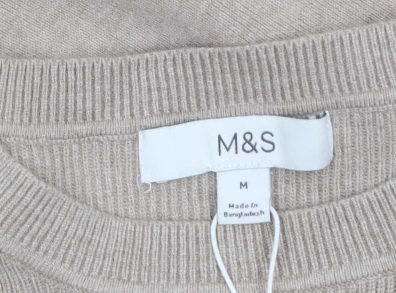 Marks and Spencer Women Beige Knit Button Shoulder Pullover Jumper M