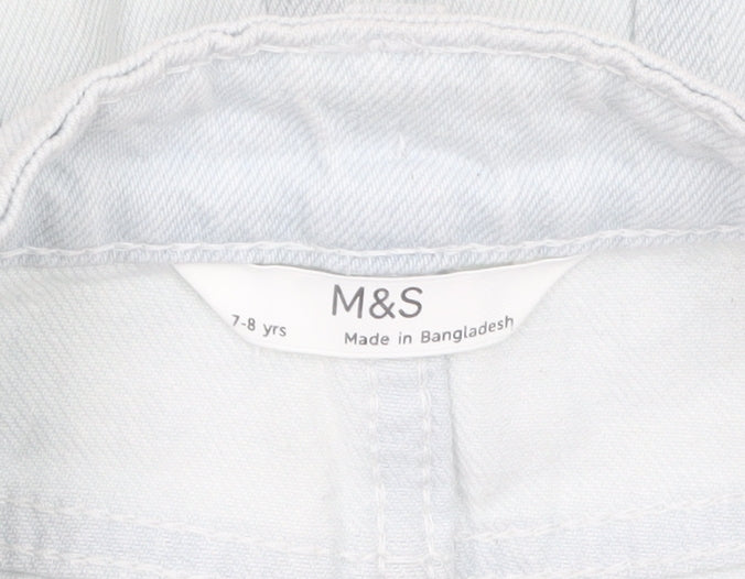 Marks and Spencer Girls Blue Denim Pencil Skirt 7-8 Years Adjustable Waist