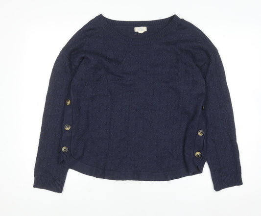 Fat Face Women's Blue Knit Button Pullover Jumper UK 12