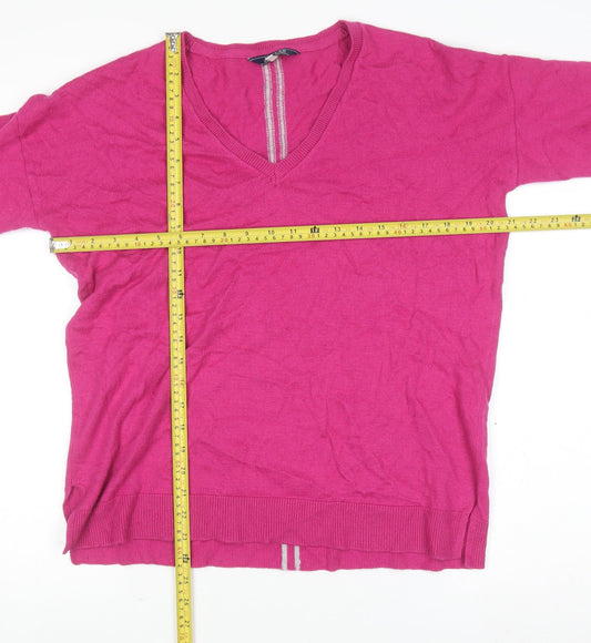 Joules Women’s Pink V-Neck Knit Jumper UK 14 Classic Fit Long Sleeve