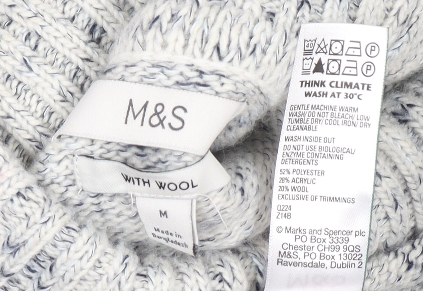 Marks and Spencer Women’s Grey Roll Neck Wool Blend Chunky Knit Jumper M