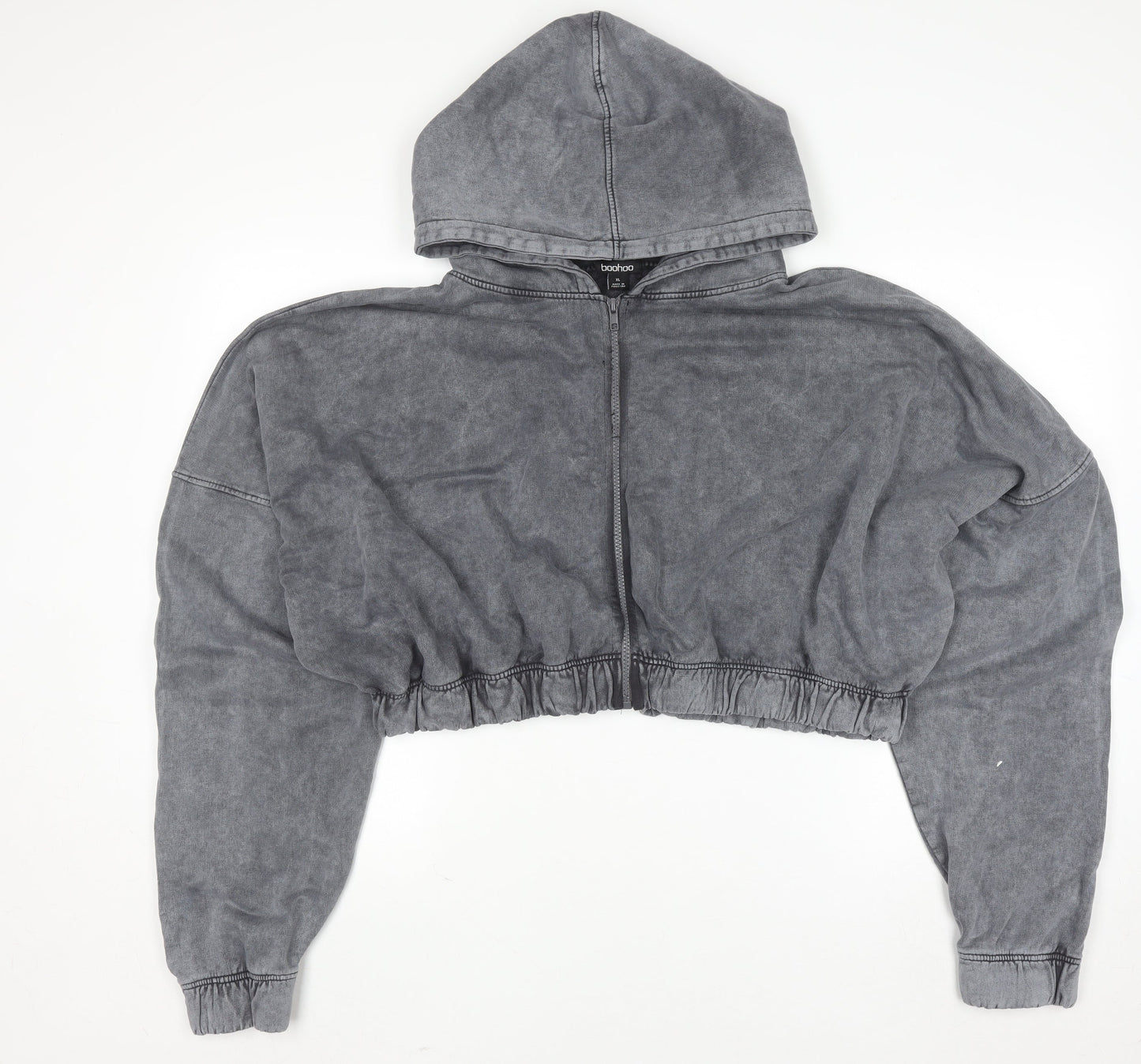 Boohoo Women Grey XL Cropped Full Zip Hoodie 100% Cotton