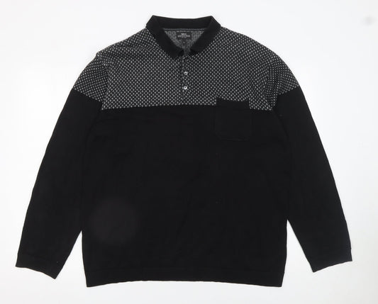 Next Men's Black XL Long Sleeve Geometric Knit Polo Shirt
