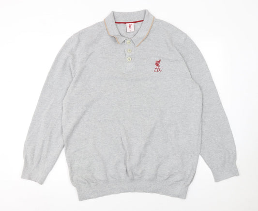 L.F.C. Men’s Grey Long Sleeve Cotton Polo Shirt Size L