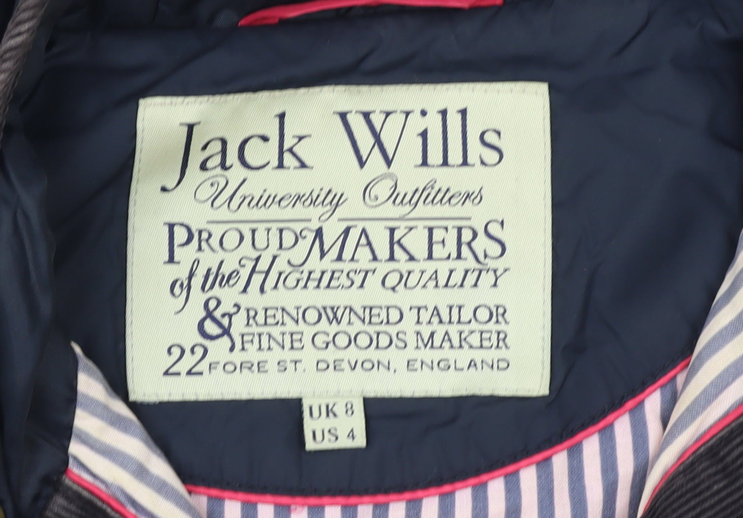 Jack Wills Women's Blue Quilted Hooded Jacket Size 8