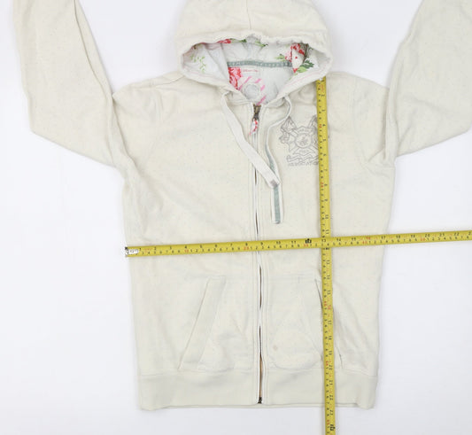 Joules Women’s Ivory Full Zip Hoodie Size 8 Floral Lined Casual Jacket