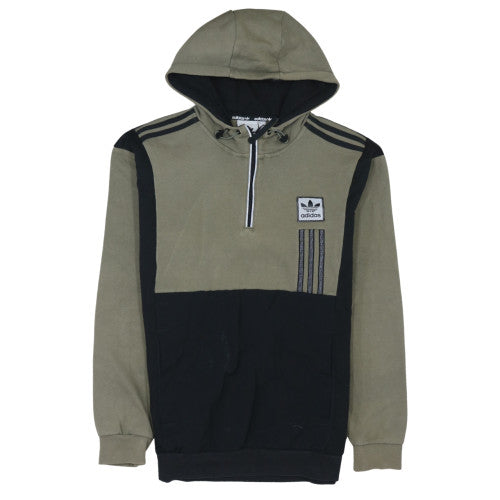 Adidas Mens Khaki Black Hoodie Size M 1/4 Zip Pullover Sweatshirt