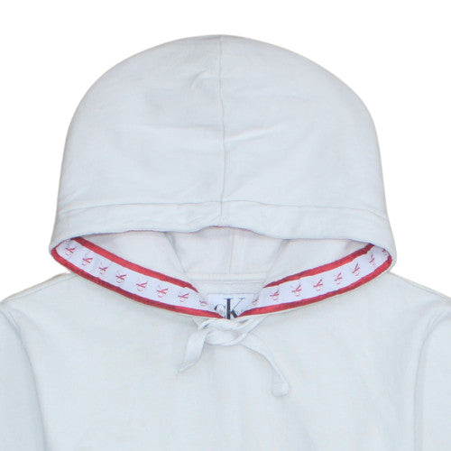 Calvin Klein Jeans Men's White Pullover Hoodie Size L Logo Trim