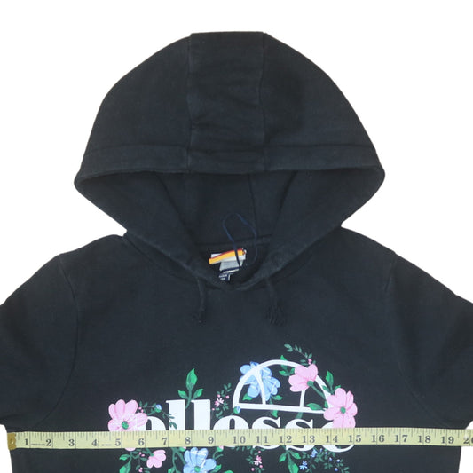Ellesse Girls Black Floral Logo Hoodie 13-14 Years Pullover Fleece
