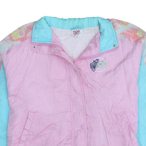 Reebok Womens Pink Blue 90s Bomber Jacket Small Nylon Vintage