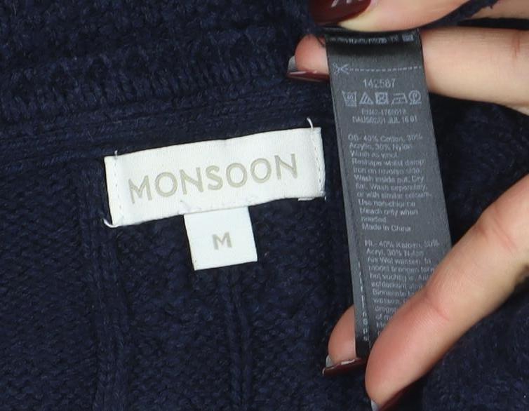Monsoon Women Blue Knit Jumper Dress M Long Sleeve Knee Length