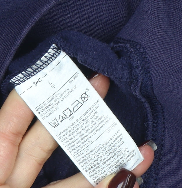 GAP Women Navy Blue Full Zip Hoodie Size L Cotton Blend Logo