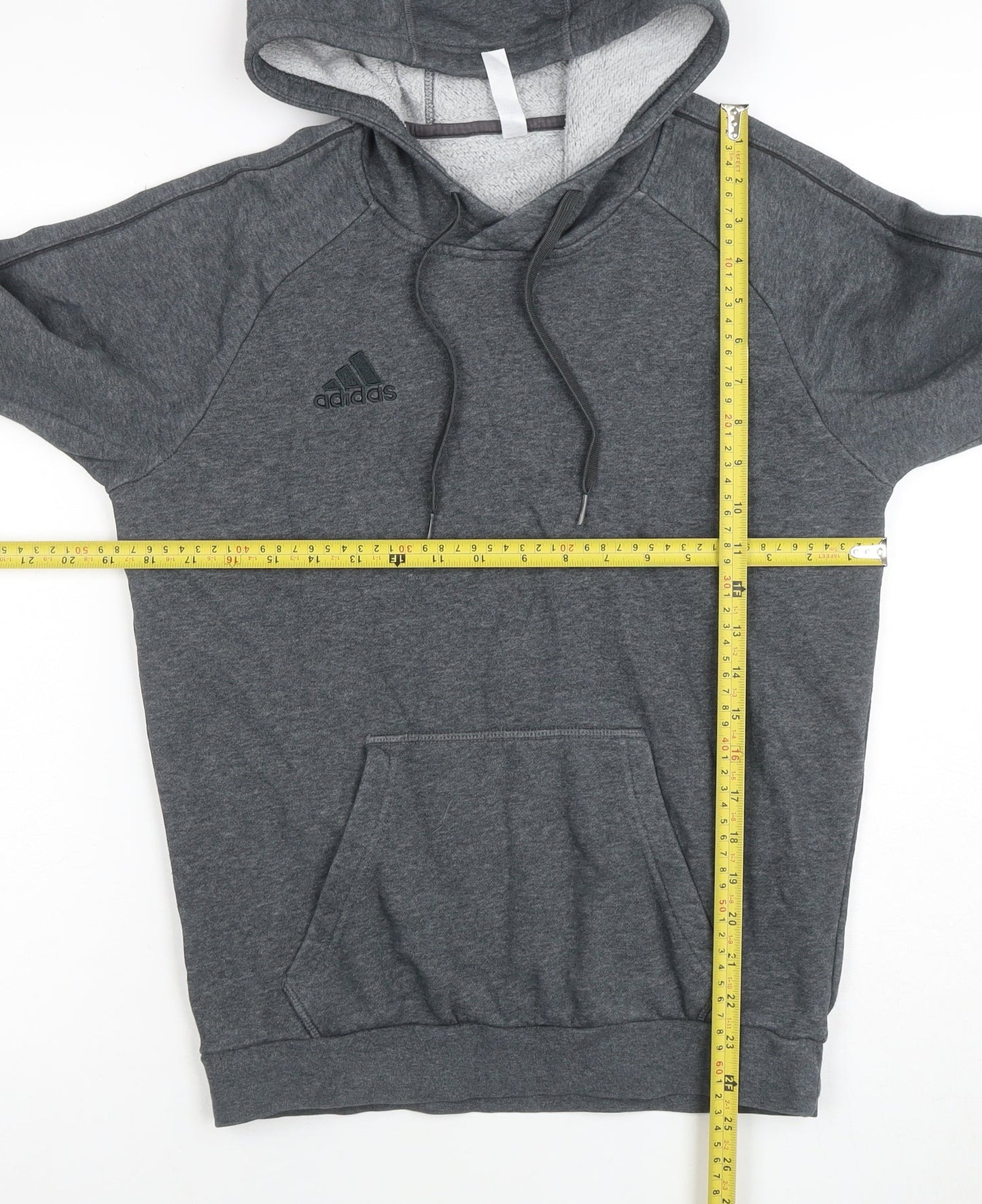 Additional view of Adidas men’s grey pullover hoodie, size S, regular fit fleece