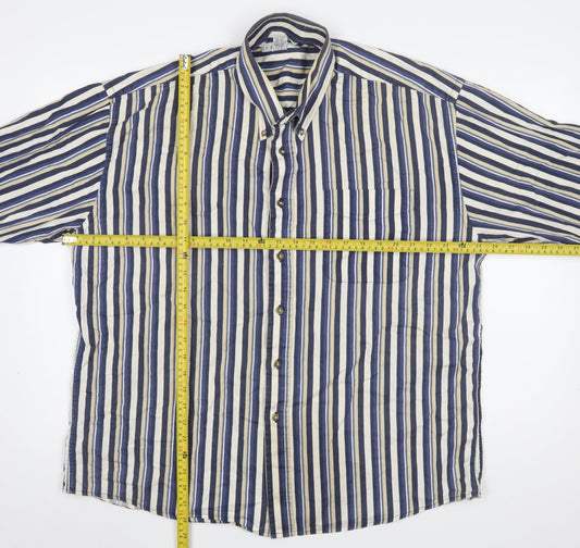Tribute Men's Blue Striped Cotton Button-Up Shirt XL