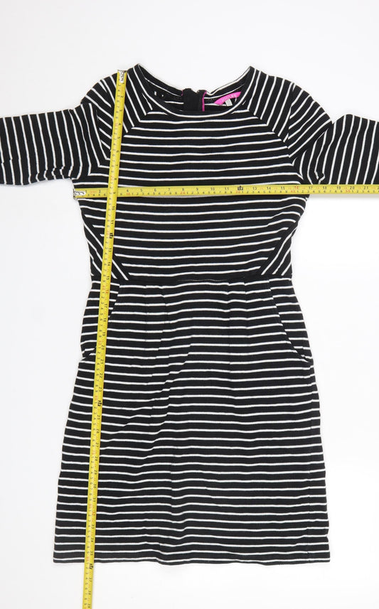 Joules Women’s Black White Stripe Shift Dress Size 12 Long Sleeve