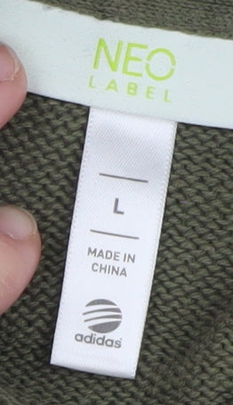 Brand and care label for Adidas Men's Green Cotton jumper L Regular Fit