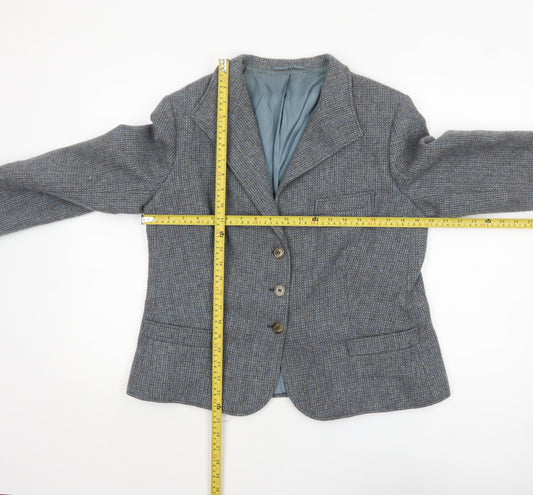 Felicitas Queisser Womens Blue Wool Tweed Single-Breasted Blazer UK 16