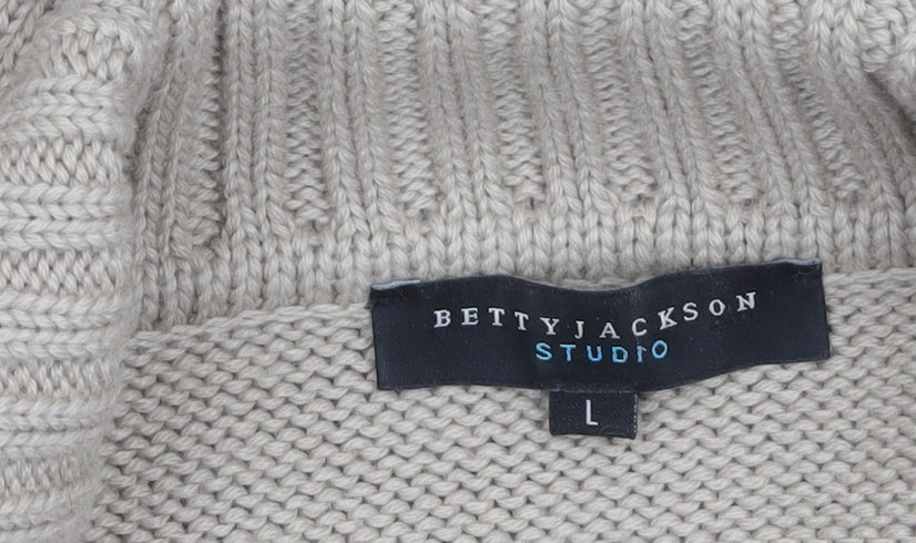 Betty Jackson Studio Women Beige Collared Long Cardigan L Wool Blend