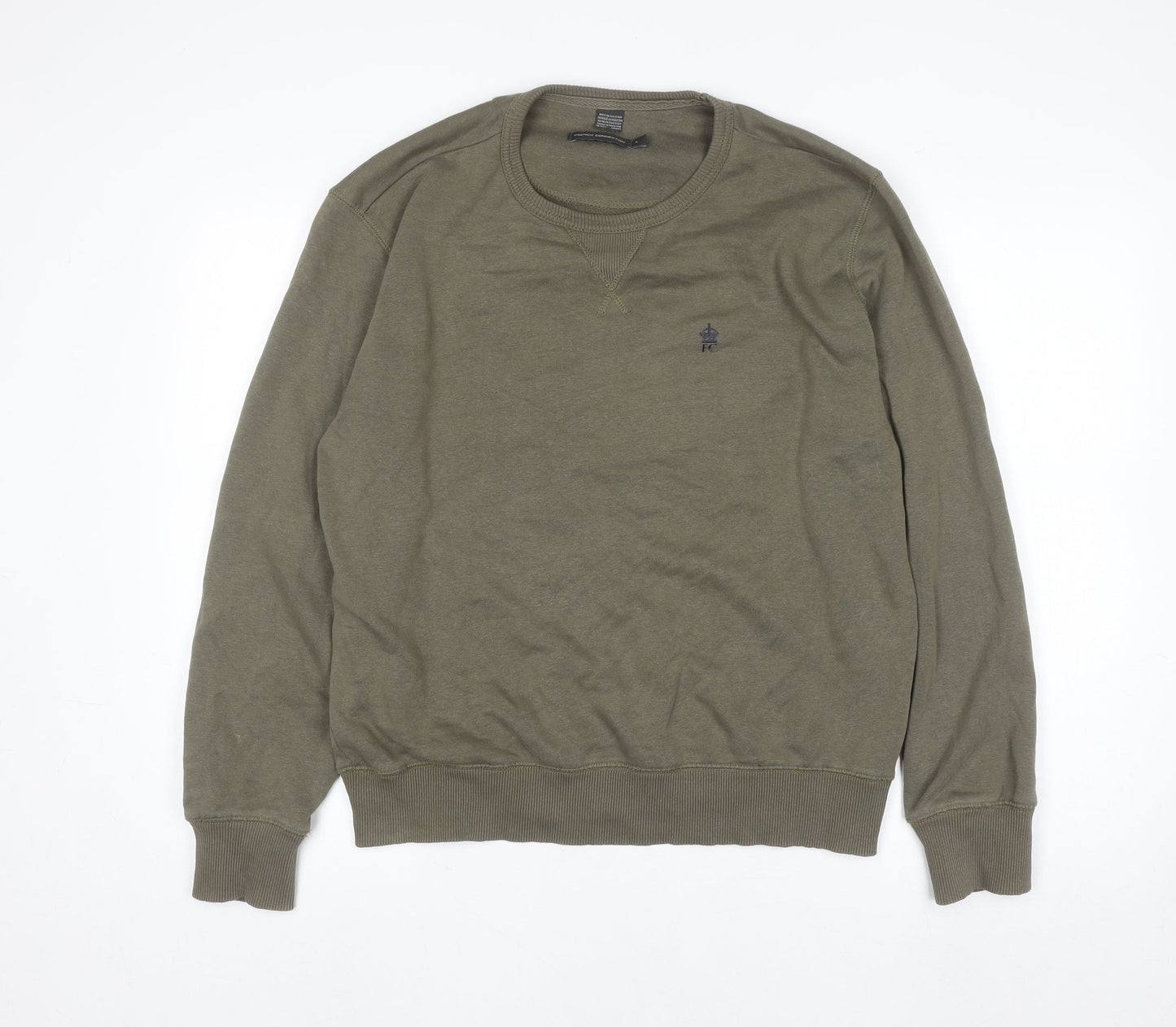 Brand and care label for French Connection Men's Green L Pullover Sweatshirt Crew Neck