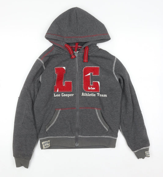 Additional front view of Lee Cooper boys’ grey full zip hoodie 10-11 years athletic team design