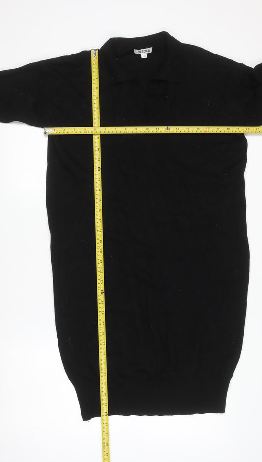 Jaeger Women’s Black Wool Knit Collared Sweater Dress Small