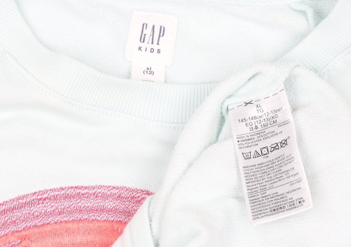 GAP Kids Girls Blue Rainbow Sweatshirt XL 12-13 Years Cotton Blend Zip Detail
