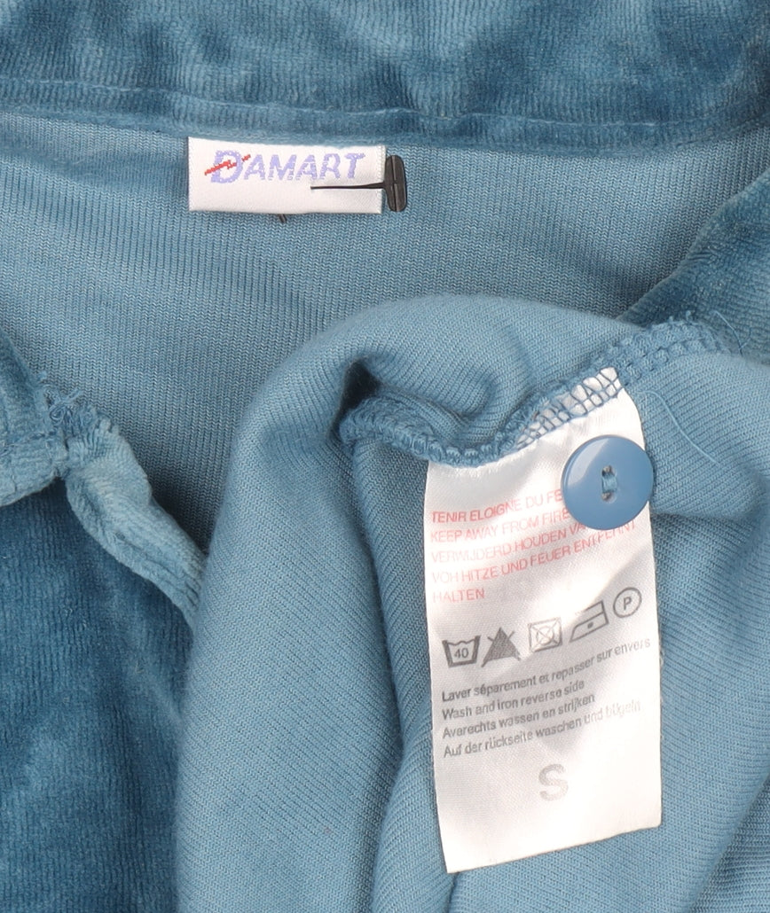 Damart Women Blue Velour Henley Sweatshirt Size S Long Sleeve