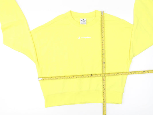 Champion Women Yellow Crew Neck Pullover Sweatshirt Size L Cotton Blend