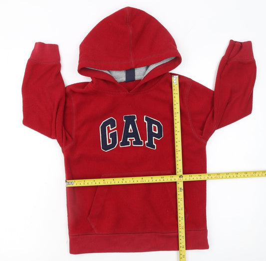GAP Boys Red Fleece Pullover Hoodie 6-7 Years with Logo Front