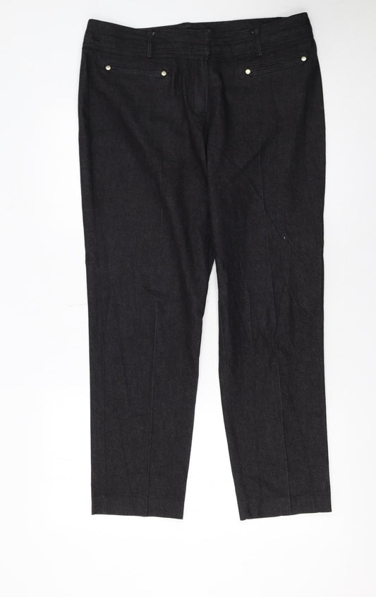 Larry Levine Black Stretch Cotton Blend Women's Straight Trousers Size 12
