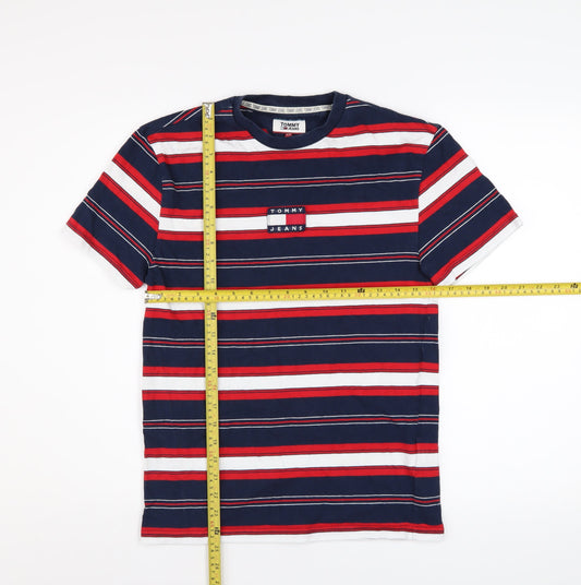 Tommy Jeans Men's Multicoloured Striped Cotton Crew Neck T-Shirt XS