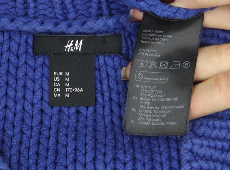 H&M Womens Blue Chunky Knit Short Sleeve Cotton Jumper Size 12
