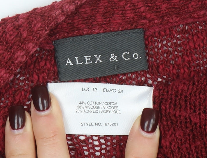 Brand and care label for Alex & Co Women Red Knit Open Cardigan UK 12 V-Neck Cotton Blend