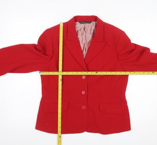 Laura Ashley Women Red Wool Single-Breasted Blazer UK 14