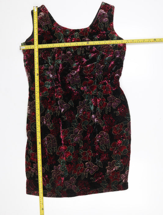 Etam Women’s Multicoloured Velvet Floral Bodycon Dress Size 14