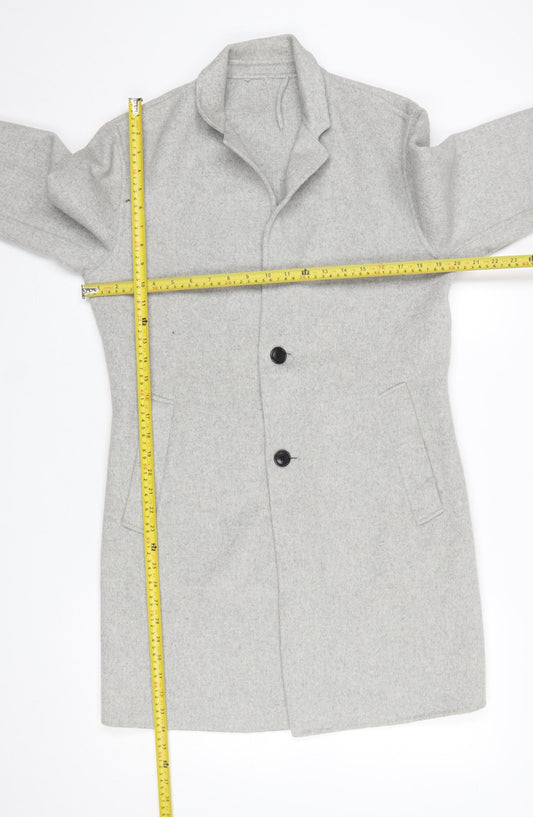 Zara Man Men's Grey Wool Blend Mid-Length Overcoat Size S