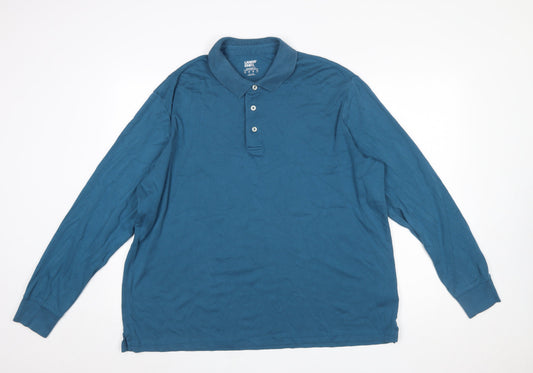 Lands' End Men's Blue Long Sleeve Cotton Polo Shirt XL Classic Fit