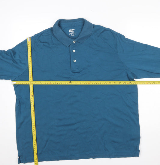 Lands' End Men's Blue Long Sleeve Cotton Polo Shirt XL Classic Fit