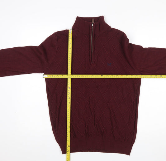 Crew Clothing Men’s Red 1/2 Zip High Neck Cotton Cashmere Jumper L