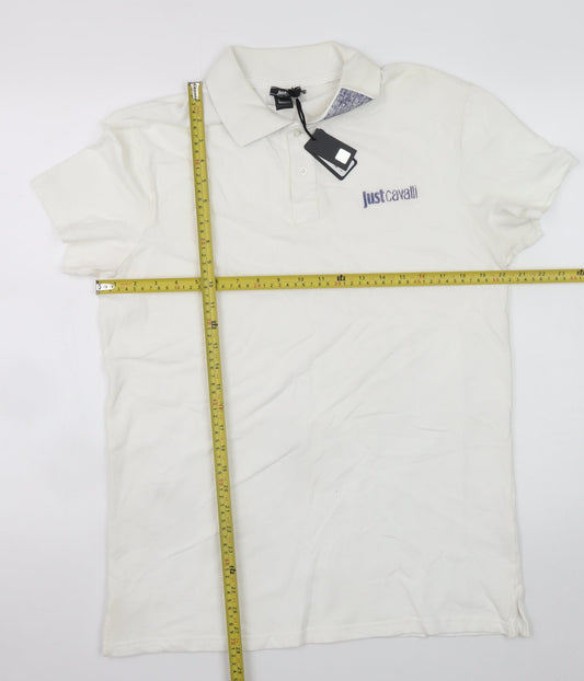 Just Cavalli Men Ivory Cotton Short Sleeve Polo Shirt L 50V