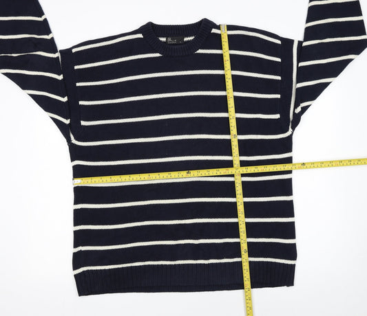 BHS Mens Blue Striped Cotton Crew Neck Jumper Size L