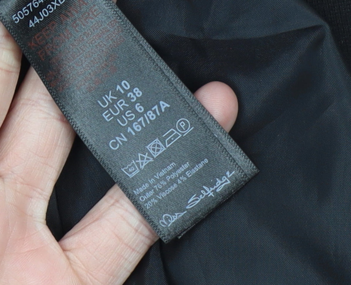 Brand and care label for Miss Selfridge Women Black, size 10, Classic Blazer Jacket
