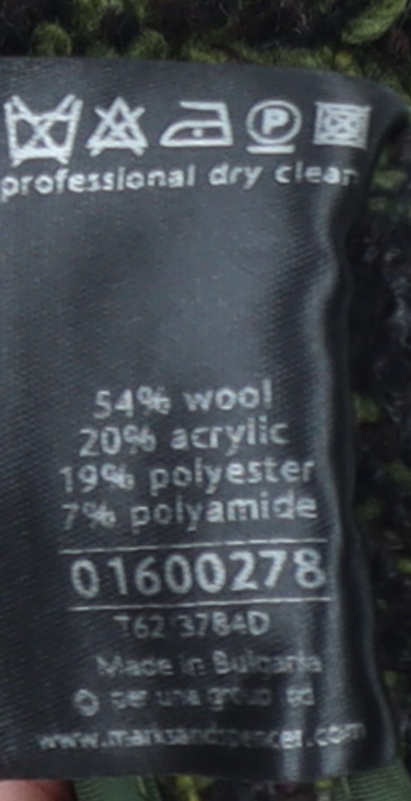 Marks and Spencer Per Una Women's Green Wool Tweed Check Blazer Size 14