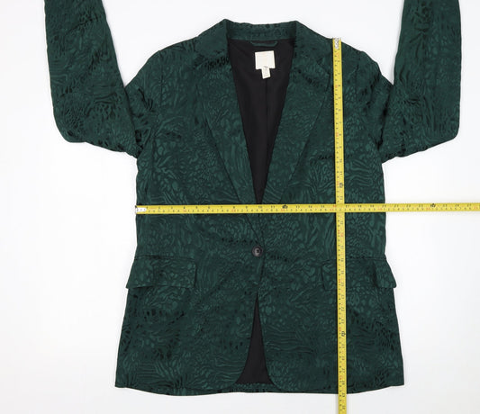 H&M Women’s Green Animal Print Viscose Blazer UK 16 Single-Breasted