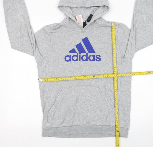 Adidas Boys Grey Hoodie 15-16 Years Pullover Fleece Cotton Blend